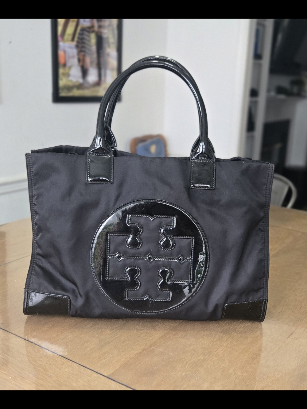 Tory Burch Black Patent Logo Tote